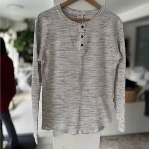 Urban Outfitters Cream and Gray Textured Henley